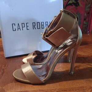 Cape Robbin Satin Open Toe Ankle Cuffed Stiletto Sandal Olive